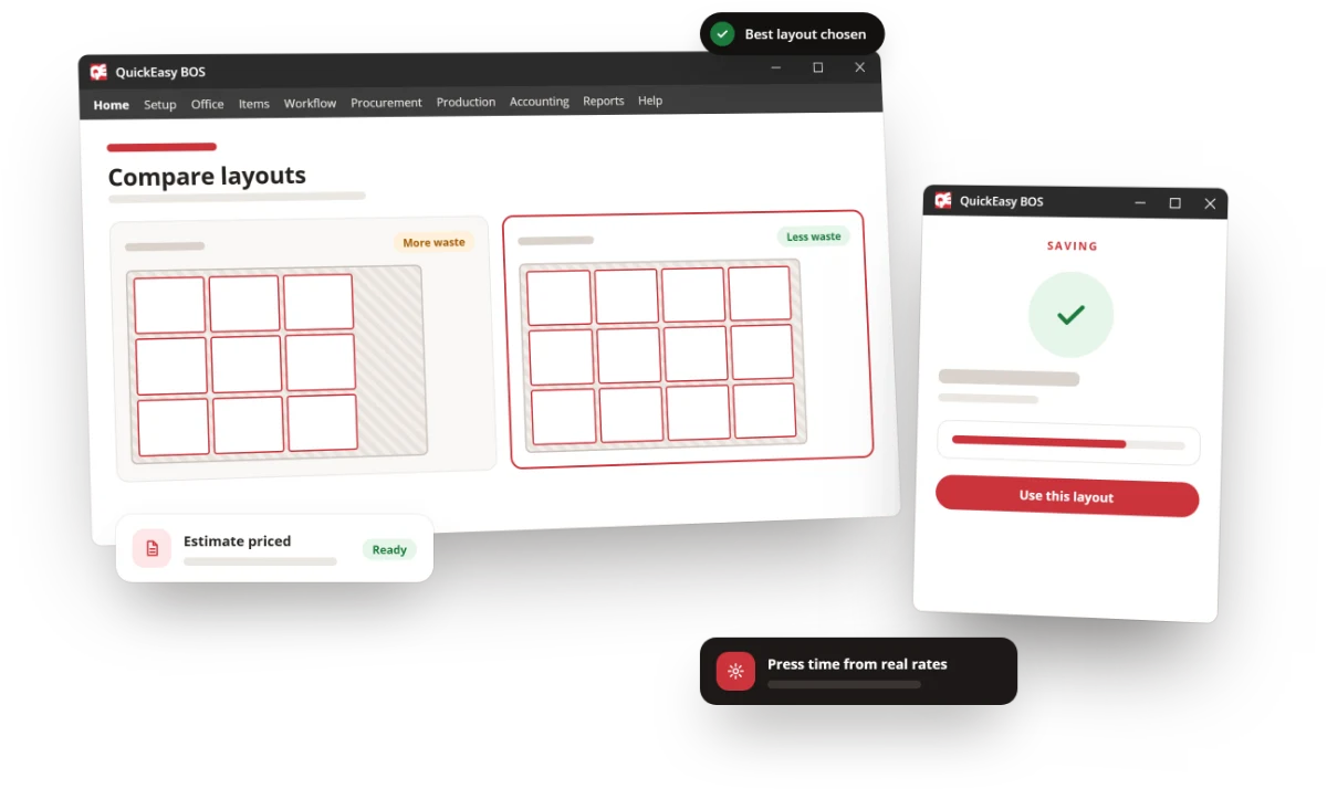 Two sheet layouts compared for waste before the job is quoted
